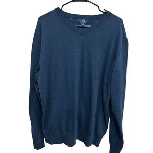 George V-Neck Pullover Sweater Blue Cove Sz Large Cotton Blend Knit Preppy